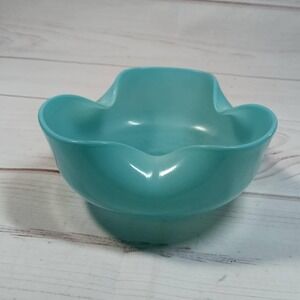 Thumb Print Glass Aqua Blue Bowl Trinket Holder Accent Piece Decor‎